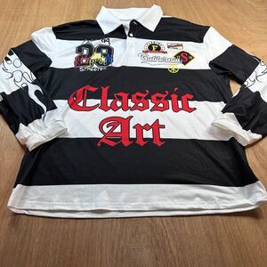 SHEIN Lightweight Rugby Style Polo Shirt XL Black White Graphic Streetwear
